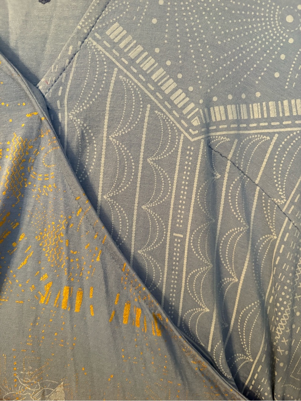 Desigual Light Blue Floral Graphic V-Neck Top with Gold Details - Picture 5 of 10